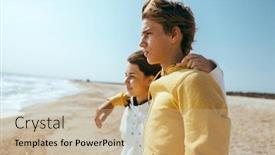  Presentation with dreams - PPT theme featuring teenager-boy-and-girl-hugging background and a coral colored foreground