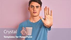  Presentation with defense - PPT theme with teenager-boy-drinking-a-cup background and a teal colored foreground