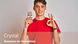  Presentation with bunch - Colorful PPT layouts enhanced with teenager-boy-holding-a-bunch backdrop and a coral colored foreground