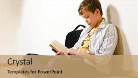  Presentation with homework - PPT theme with teenager boy is making a homework at school background and a coral colored foreground