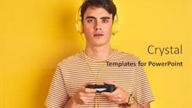  Presentation with video game 3d play games - Beautiful PPT theme featuring teenager-boy-playing-video-games backdrop and a yellow colored foreground