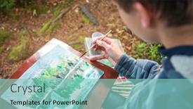  Presentation with forest - Slide deck featuring teenager-boy-sitting-by-forest background and a seafoam green colored foreground