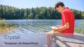  Presentation with crayons - Theme enhanced with teenager-boy-sitting background and a light blue colored foreground