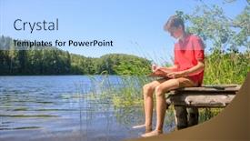  Presentation with crayons - Beautiful theme featuring teenager-boy-sitting backdrop and a light blue colored foreground