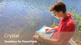  Presentation with crayons - Colorful slide deck enhanced with teenager-boy-sitting backdrop and a coral colored foreground