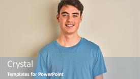  Presentation with cool - PPT layouts having teenager boy wearing casual t-shirt standing over isolated background with a happy and cool smile on face lucky person background and a teal colored foreground