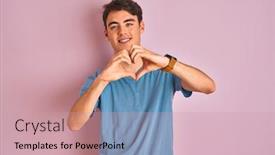 Presentation with romantic love - Cool new PPT theme with teenager-boy-wearing-casual-t backdrop and a coral colored foreground