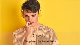  Presentation with headphones - Cool new theme with teenager-boy-wearing-headphones-over backdrop and a yellow colored foreground