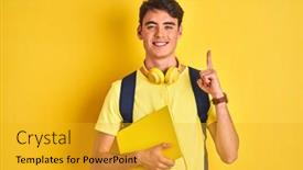  Presentation with teenager expressions - Colorful presentation enhanced with numbers - teenager boy wearing headphones backdrop and a gold colored foreground