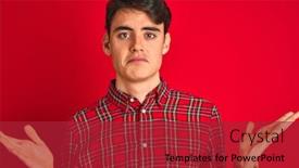  Presentation with students hands raised - Cool new presentation with donts - teenager boy wearing red shirt backdrop and a red colored foreground