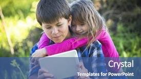  Presentation with sister - PPT layouts featuring teenager boy with tablet and his younger sister outdoors background and a ocean colored foreground