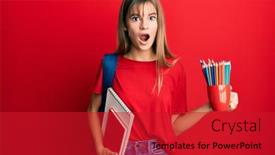  Presentation with colored pencils - Beautiful PPT theme featuring teenager-caucasian-girl-holding-art backdrop and a crimson colored foreground