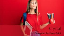 Presentation with colored pencils - Theme having teenager-caucasian-girl-holding-art background and a crimson colored foreground