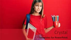  Presentation with colored pencils - Presentation design consisting of teenager-caucasian-girl-holding-art background and a red colored foreground