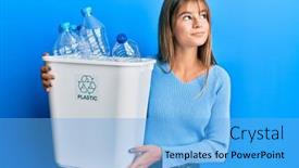  Presentation with plastic recycling - Presentation design featuring teenager-caucasian-girl-holding-recycling background and a light blue colored foreground