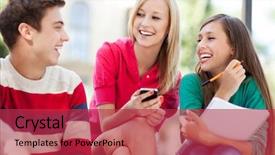  Presentation with farewell of friends - Colorful presentation theme enhanced with teenager cell phone - friends laughing backdrop and a  colored foreground