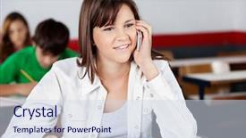  Presentation with teenage girl - PPT theme enhanced with teenager cellphone - beautiful teenage girl smiling while background and a  colored foreground