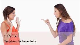  Presentation with innocence - Presentation theme enhanced with teenager claiming her innocence by raising her hands while being accused by a friend background and a lemonade colored foreground