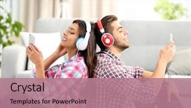  Presentation with baroque music - Beautiful presentation design featuring teenager couple listening to music backdrop and a coral colored foreground