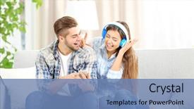  Presentation with listening - Colorful PPT theme enhanced with teenager couple listening to music backdrop and a teal colored foreground