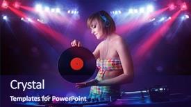  Presentation with stage - Slide deck having teenager dj girl mixing records in front of a crowd on stage background and a navy blue colored foreground