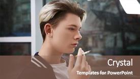  Presentation with smoking and alcohol - Slide deck enhanced with teenager drug addiction - teenage boy smoking on window background and a  colored foreground