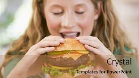  Presentation with burger - Slides enhanced with teenager eating a burger background and a coral colored foreground