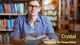  Presentation with open book - Beautiful PPT layouts featuring teenager education - portrait of clever student backdrop and a tawny brown colored foreground