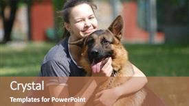  Presentation with german - Slide set consisting of teenager girl and german shepherd background and a coral colored foreground