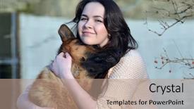  Presentation with african american teenager girl - Presentation design with teenager girl and german shepherd background and a coral colored foreground