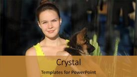 Presentation with german - Amazing slide deck having teenager girl and german shepherd backdrop and a gold colored foreground
