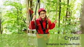  Presentation with course - Colorful PPT layouts enhanced with teenager girl climbing in high rope course or parlor backdrop and a yellow colored foreground