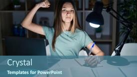  Presentation with girl power - Presentation design featuring teenager-girl-doing-homework background and a ocean colored foreground