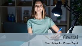  Presentation with homework - Slides enhanced with teenager-girl-doing-homework background and a  colored foreground