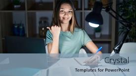  Presentation with homework - Theme with teenager-girl-doing-homework background and a light blue colored foreground