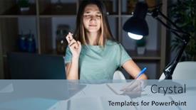  Presentation with homework - Slide deck consisting of teenager-girl-doing-homework background and a  colored foreground