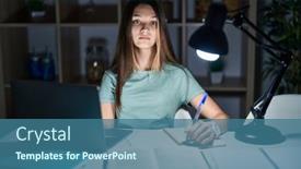  Presentation with homework - Presentation theme with teenager-girl-doing-homework background and a ocean colored foreground