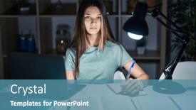  Presentation with homework - Presentation theme featuring teenager-girl-doing-homework background and a teal colored foreground