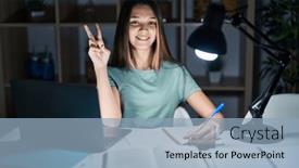  Presentation with homework - Theme enhanced with teenager-girl-doing-homework background and a light blue colored foreground