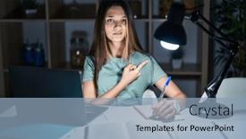  Presentation with forefinger - PPT layouts having teenager-girl-doing-homework background and a light blue colored foreground