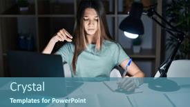  Presentation with sad girl - Presentation design having teenager-girl-doing-homework background and a  colored foreground