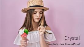  Presentation with ice cream - Slide set consisting of teenager-girl-holding-ice-cream background and a soft green colored foreground