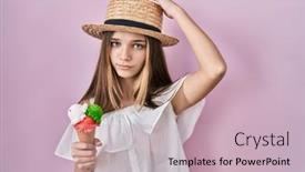  Presentation with ice cream - Presentation having teenager-girl-holding-ice-cream background and a soft green colored foreground
