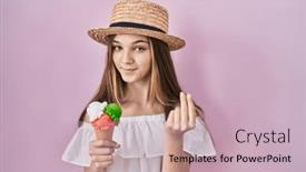  Presentation with payment - PPT theme having teenager-girl-holding-ice-cream background and a soft green colored foreground