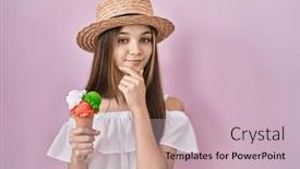  Presentation with ice cream - PPT theme having teenager-girl-holding-ice-cream background and a  colored foreground