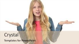  Presentation with african american teenager girl - Colorful slide set enhanced with teenager girl on white background backdrop and a  colored foreground