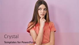  Presentation with pink - PPT theme enhanced with teenager-girl-standing-over-pink background and a coral colored foreground