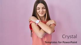  Presentation with confident love - Slides with teenager-girl-standing-over-pink background and a soft green colored foreground