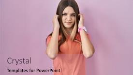  Presentation with deaf - PPT theme consisting of teenager-girl-standing-over-pink background and a soft green colored foreground