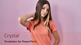  Presentation with injury - Presentation design having teenager-girl-standing-over-pink background and a coral colored foreground